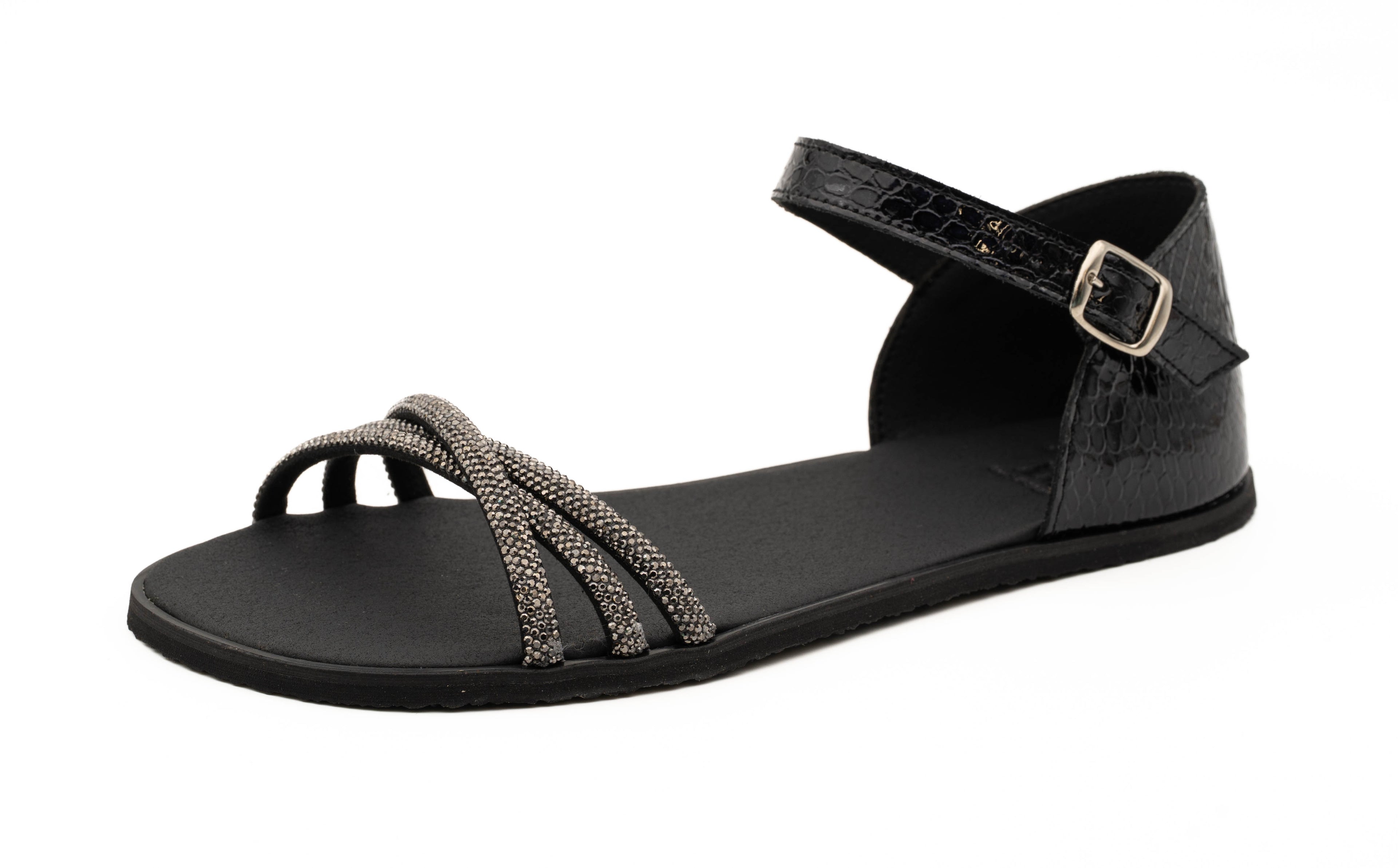 SANDALIA FLEXINENS NEGRA CON TIRAS BRILLANTES