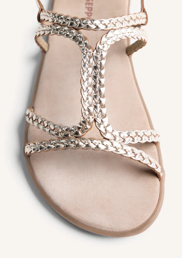 SANDALIA GIOSEPPO BAREFOOT TRENZADO PLATINO