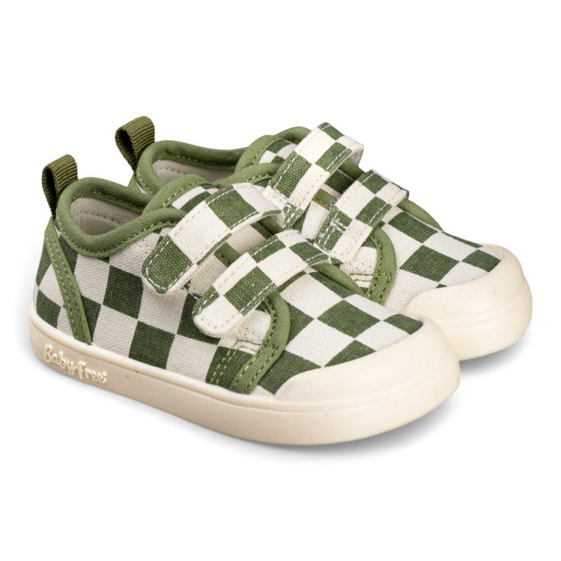 ZAPATILLA LONA BAREFOOT BABY FREE VERDE CUADROS