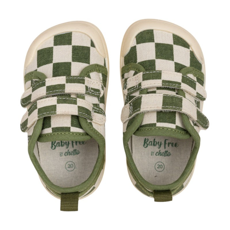 ZAPATILLA LONA BAREFOOT BABY FREE VERDE CUADROS