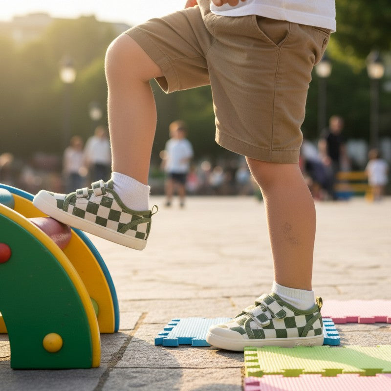 ZAPATILLA LONA BAREFOOT BABY FREE VERDE CUADROS